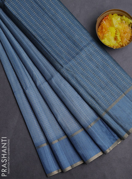 Semi matka saree pastel blue with allover zari weaves and rettapet zari woven border