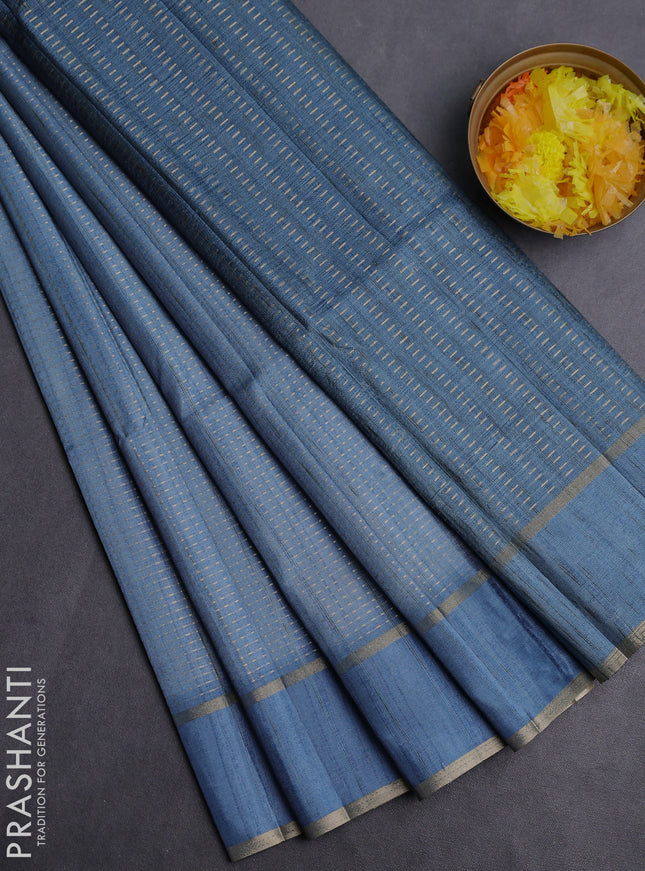 Semi matka saree pastel blue with allover zari weaves and rettapet zari woven border
