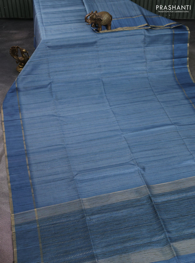 Semi matka saree pastel blue with allover zari weaves and rettapet zari woven border