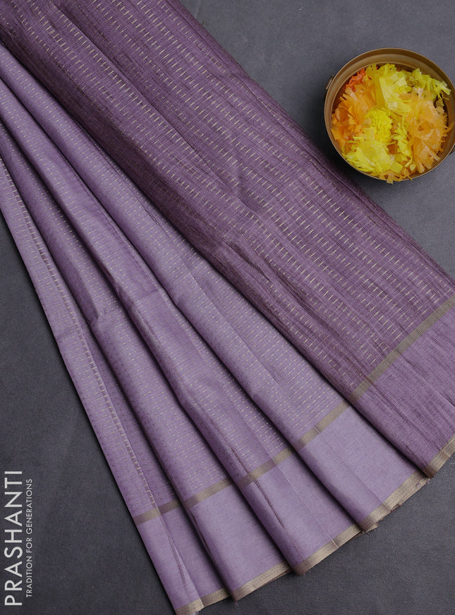 Semi matka saree pastel lavender with allover zari weaves and rettapet zari woven border