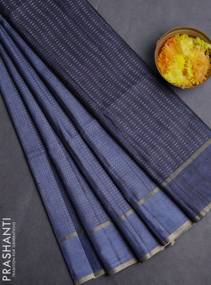 Semi matka saree blue shade with allover zari weaves and rettapet zari woven border