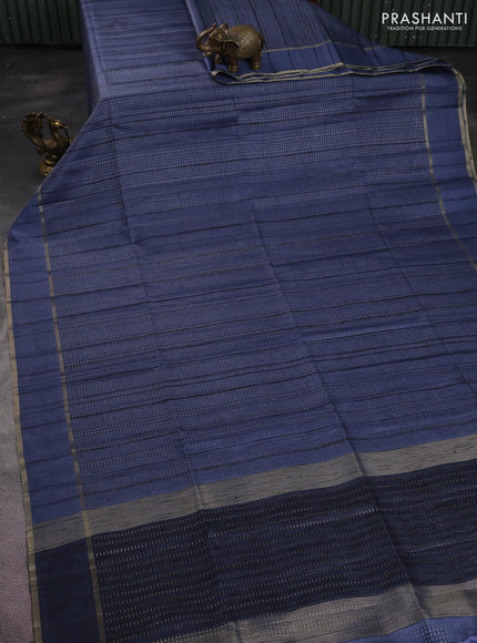 Semi matka saree blue shade with allover zari weaves and rettapet zari woven border