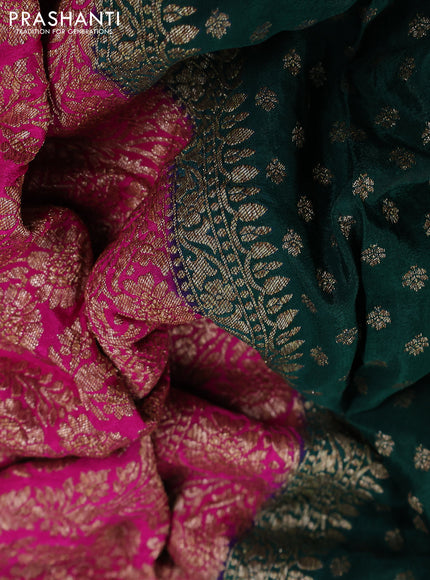 Banarasi crepe partly saree green and pink with woven buttas and woven border