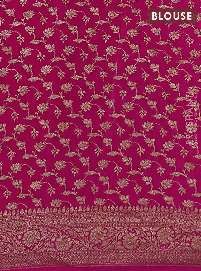 Banarasi crepe partly saree green and pink with woven buttas and woven border