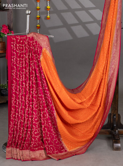 Banarasi crepe partly saree orange and pink with woven buttas and woven border