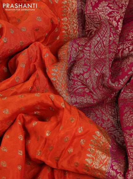 Banarasi crepe partly saree orange and pink with woven buttas and woven border