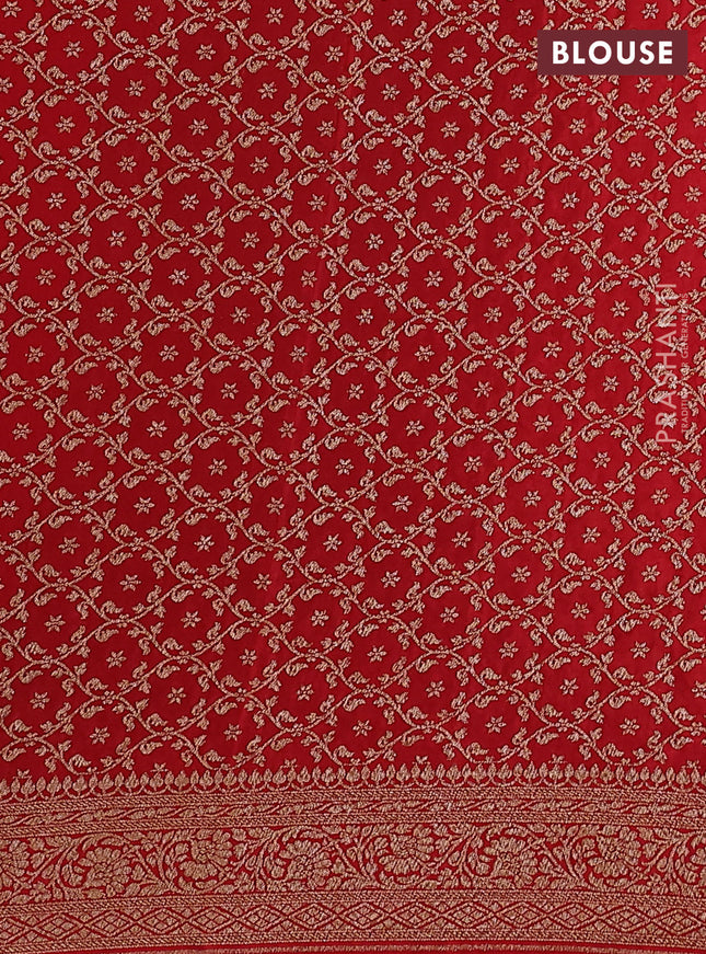 Banarasi crepe partly saree black and red with woven buttas and woven border