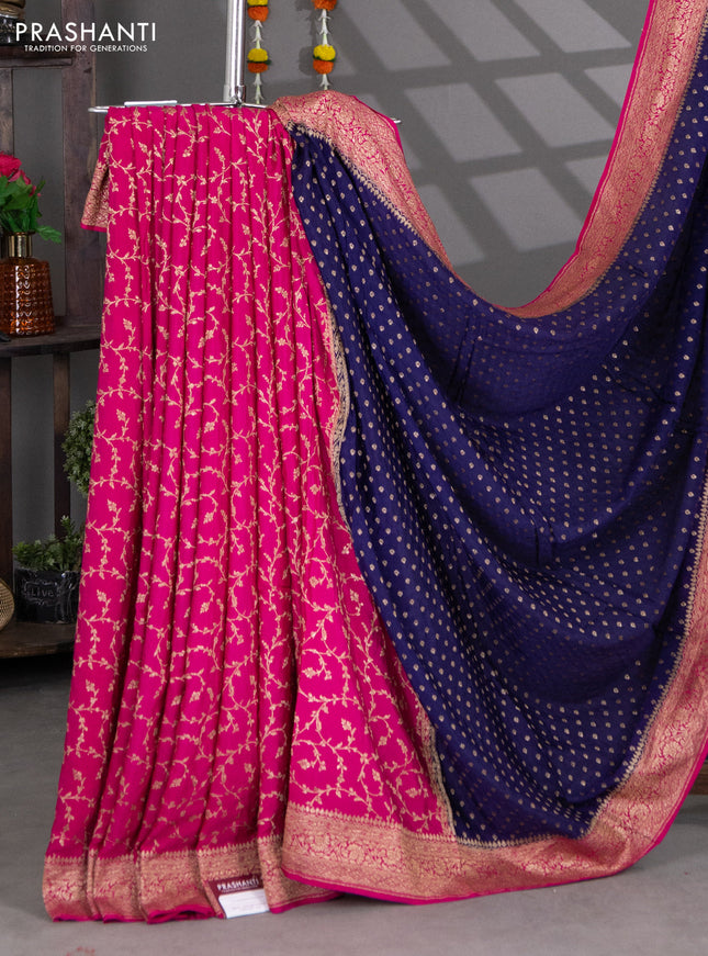 Banarasi crepe partly saree violet and pink with woven buttas and woven border