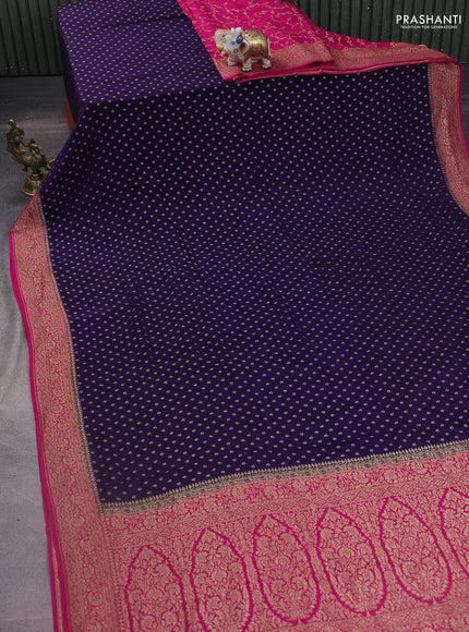 Banarasi crepe partly saree violet and pink with woven buttas and woven border