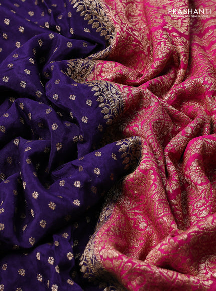 Banarasi crepe partly saree violet and pink with woven buttas and woven border