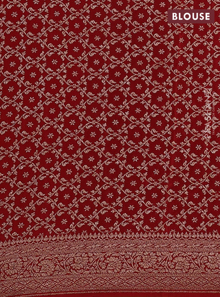 Banarasi crepe partly saree mustard yellow and maroon with woven buttas and woven border