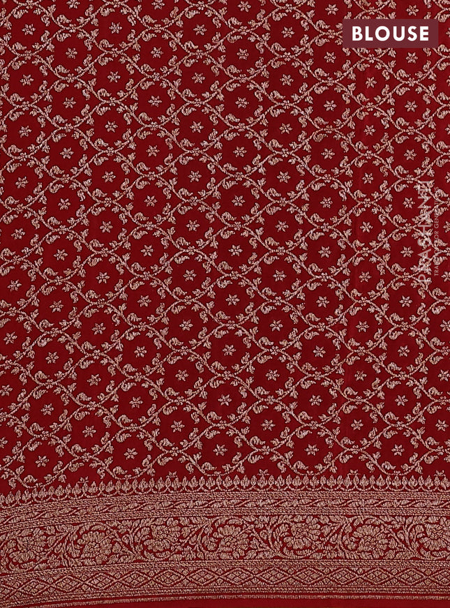 Banarasi crepe partly saree mustard yellow and maroon with woven buttas and woven border