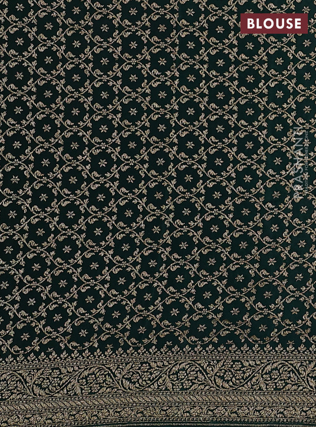 Banarasi crepe partly saree red and green with woven buttas and woven border