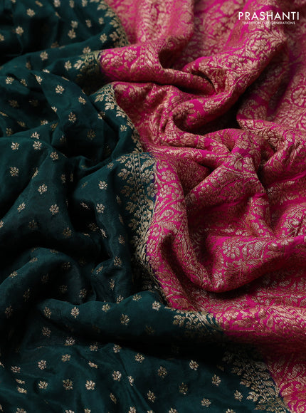 Banarasi crepe partly saree green and pink with woven buttas and woven border
