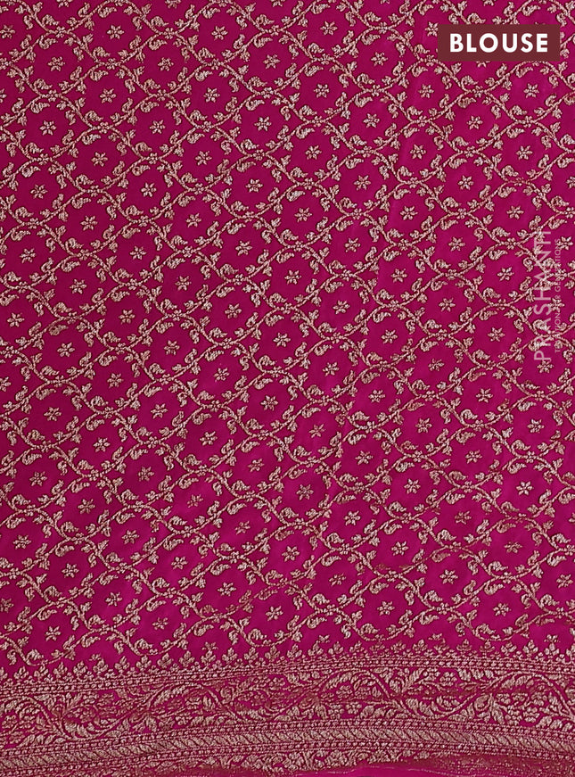 Banarasi crepe partly saree green and pink with woven buttas and woven border