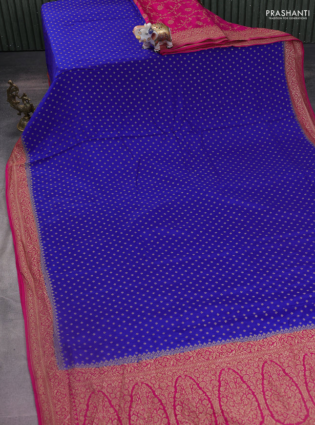 Banarasi crepe partly saree blue and pink with woven buttas and woven border