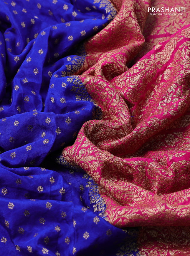 Banarasi crepe partly saree blue and pink with woven buttas and woven border