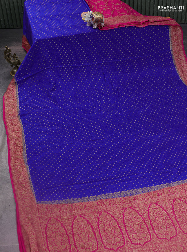 Banarasi crepe partly saree royal blue and pink with woven buttas and woven border