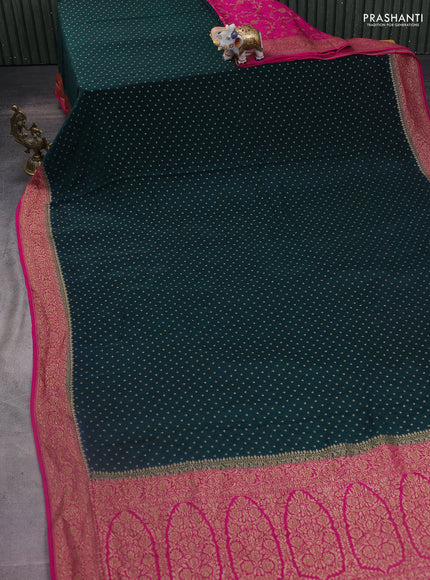 Banarasi crepe partly saree green and pink with woven buttas and woven border