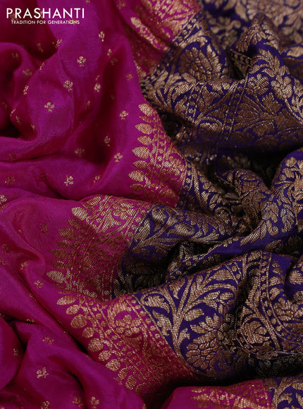 Banarasi crepe partly saree pink and violet with woven buttas and woven border