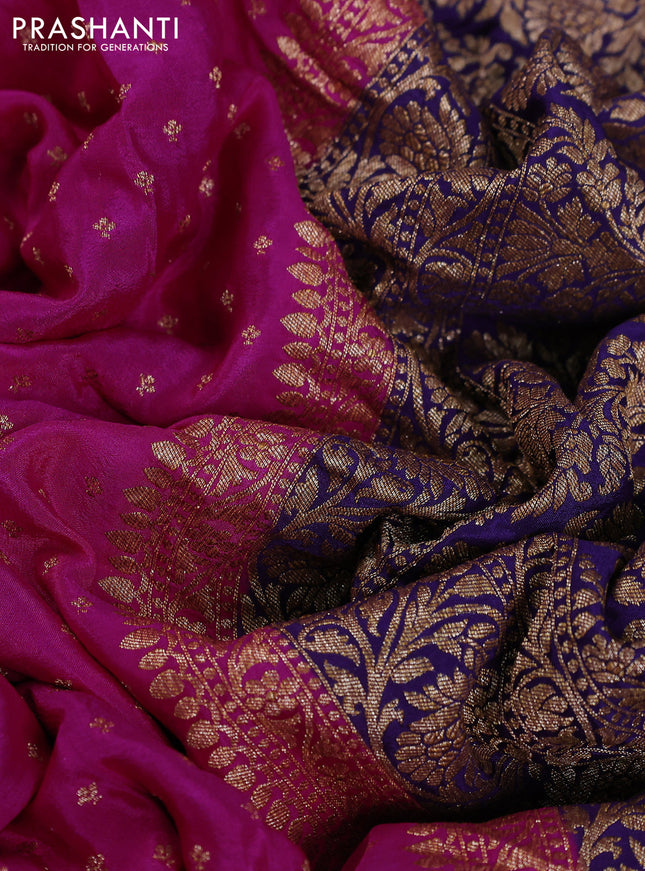 Banarasi crepe partly saree pink and violet with woven buttas and woven border