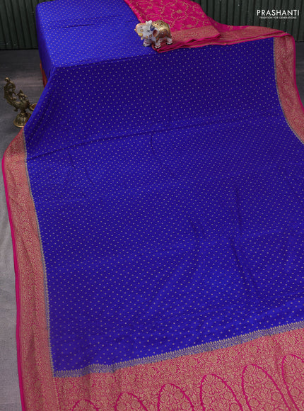 Banarasi crepe partly saree royal blue and pink with woven buttas and woven border