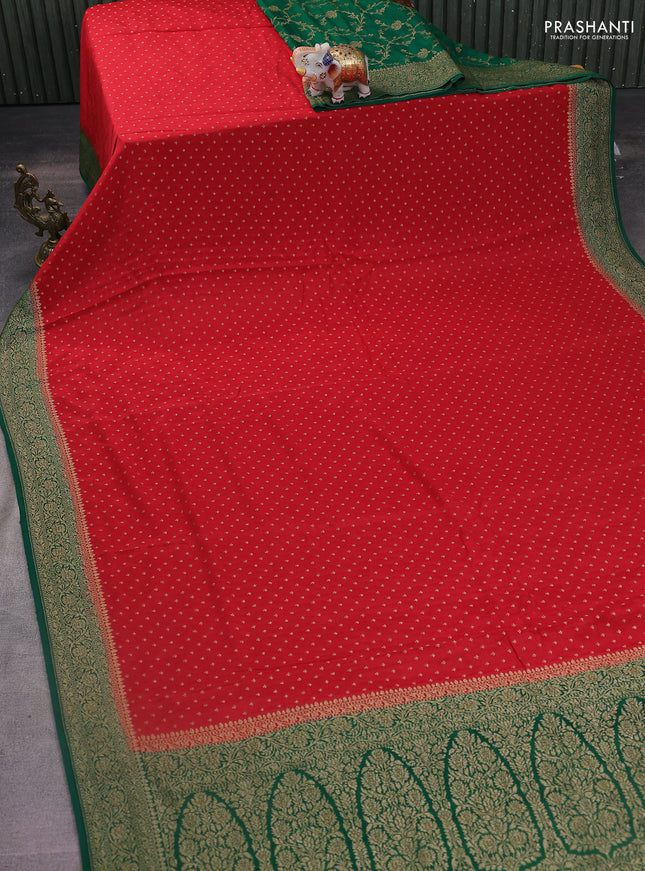 Banarasi crepe partly saree pink and green with woven buttas and woven border