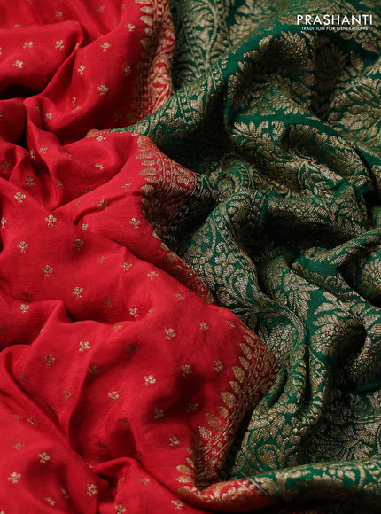 Banarasi crepe partly saree pink and green with woven buttas and woven border