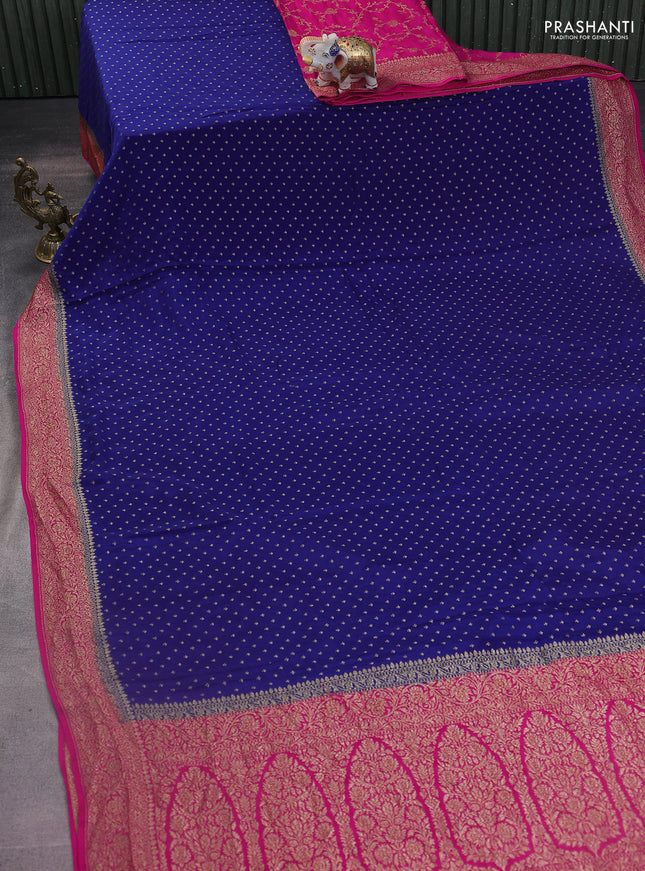 Banarasi crepe partly saree blue and pink with woven buttas and woven border