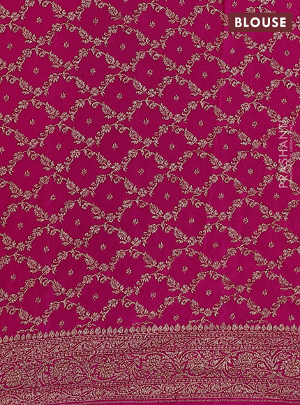 Banarasi crepe partly saree blue and pink with woven buttas and woven border