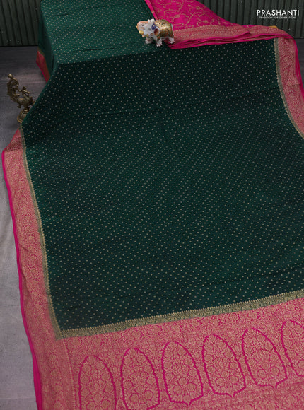 Banarasi crepe partly saree green and pink with woven buttas and woven border