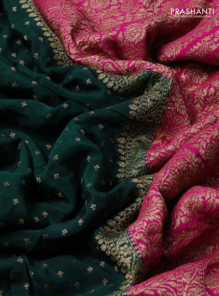 Banarasi crepe partly saree green and pink with woven buttas and woven border