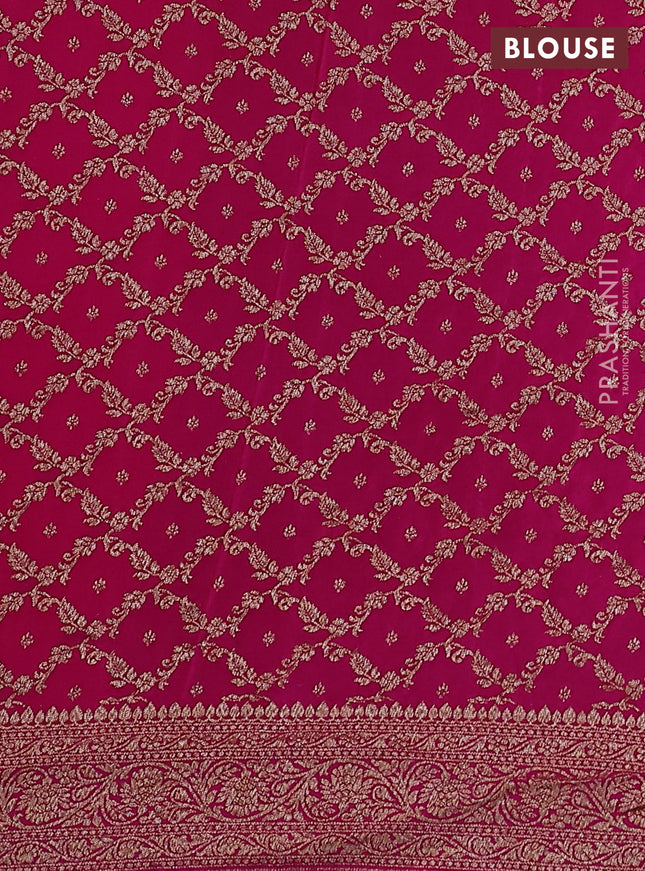 Banarasi crepe partly saree green and pink with woven buttas and woven border