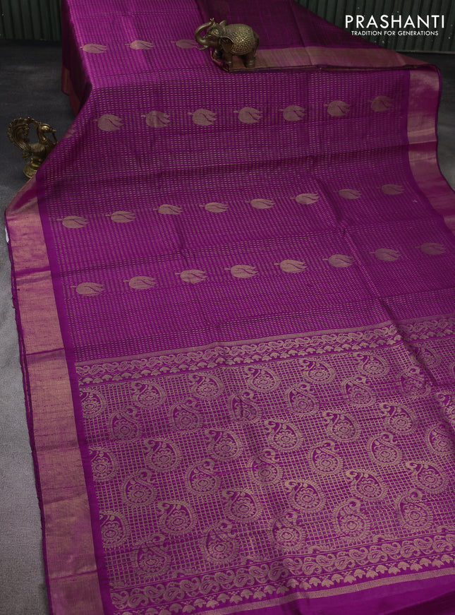 Pure dupion silk saree purple with allover zari weaves and zari woven border