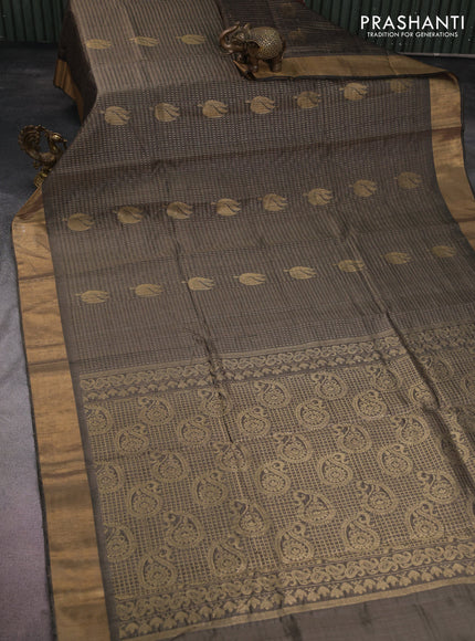 Pure dupion silk saree sap green with allover zari weaves and zari woven border