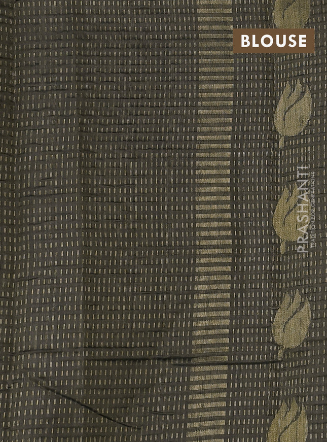 Pure dupion silk saree sap green with allover zari weaves and zari woven border