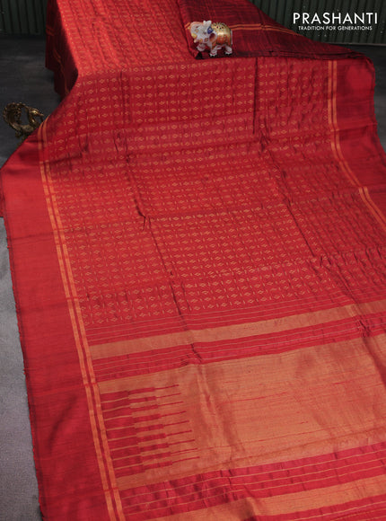 Pure dupion silk saree rustic orange with allover zari weaves and zari woven simple border