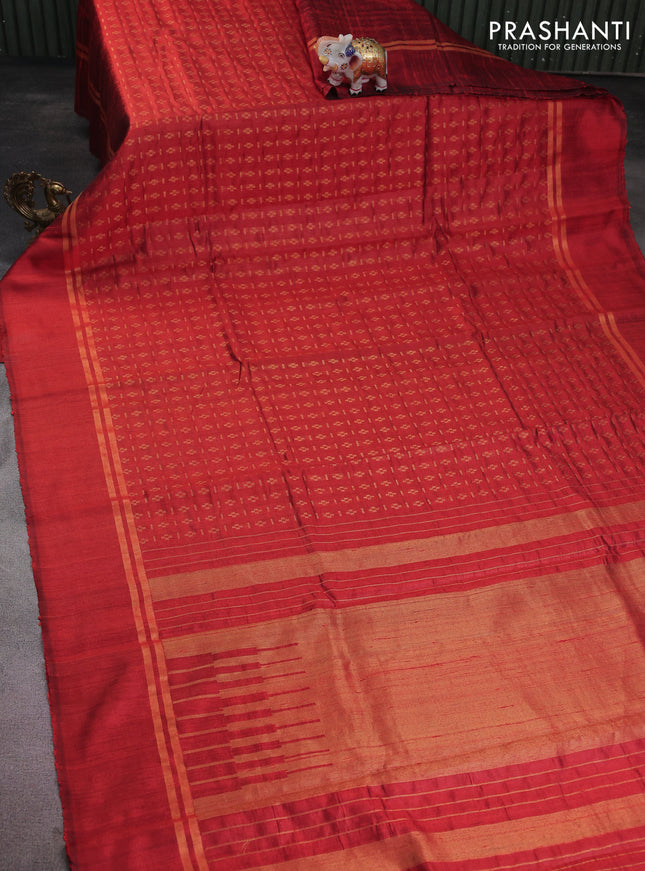 Pure dupion silk saree rustic orange with allover zari weaves and zari woven simple border