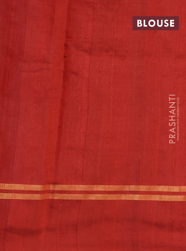 Pure dupion silk saree rustic orange with allover zari weaves and zari woven simple border