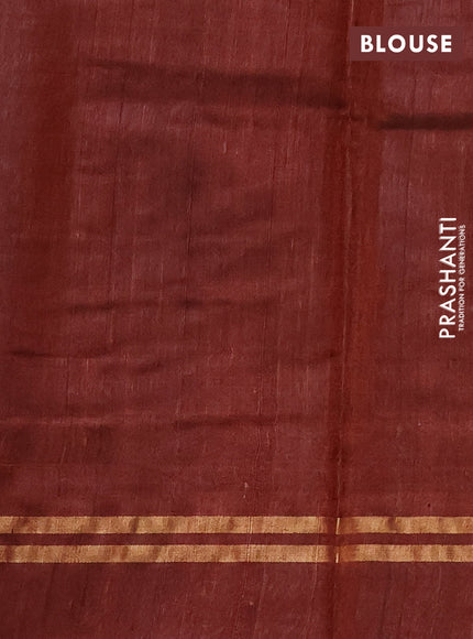 Pure dupion silk saree brown with allover zari weaves and zari woven simple border