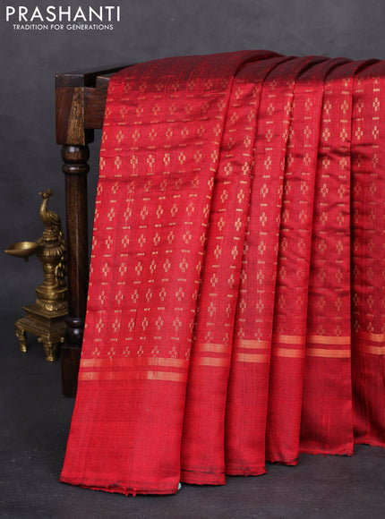 Pure dupion silk saree maroon with allover zari weaves and zari woven simple border