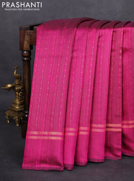 Pure dupion silk saree magenta pink with allover zari weaves and zari woven simple border