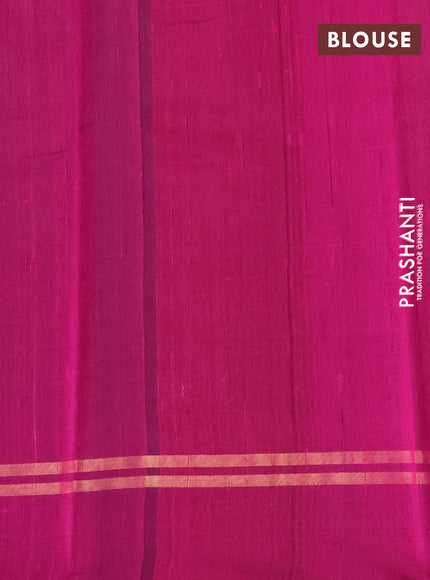 Pure dupion silk saree magenta pink with allover zari weaves and zari woven simple border
