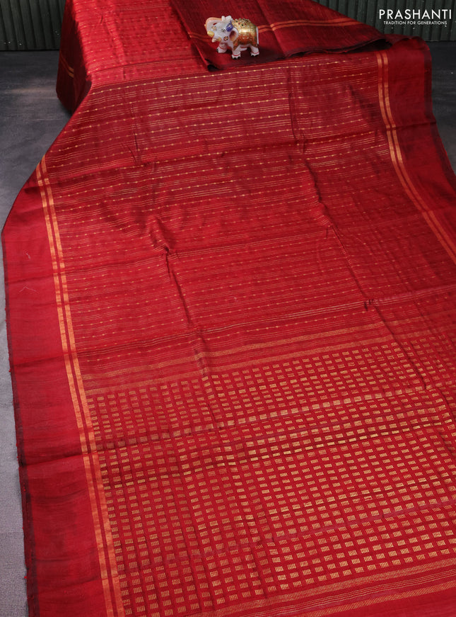 Pure dupion silk saree maroon with allover zari weaves and zari woven simple border