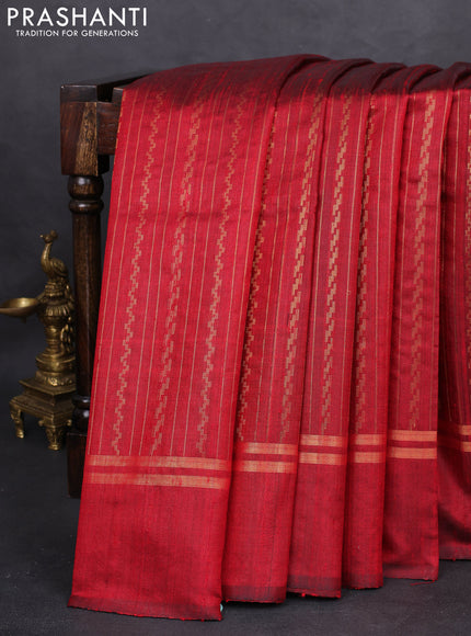 Pure dupion silk saree maroon with allover zari weaves and zari woven simple border