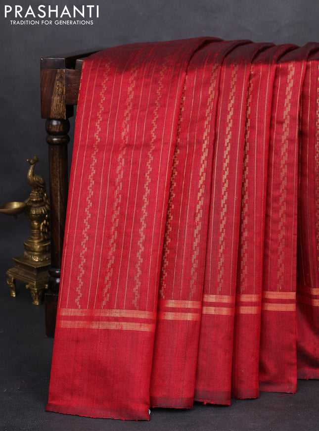 Pure dupion silk saree maroon with allover zari weaves and zari woven simple border