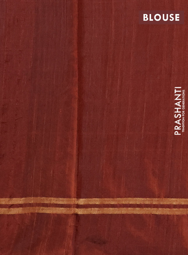 Pure dupion silk saree brown with allover zari weaves and zari woven simple border
