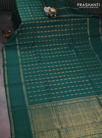 Pure dupion silk saree peacock green with allover zari weaves and rettapet zari woven border