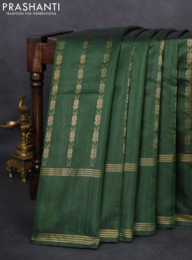Pure dupion silk saree sap green with allover zari weaves and rettapet zari woven border