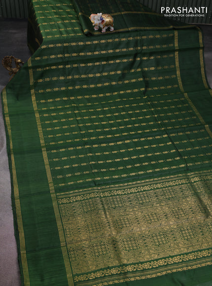 Pure dupion silk saree sap green with allover zari weaves and rettapet zari woven border
